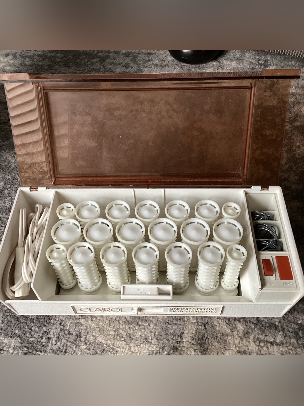 Vintage CLAIROL Kindness Deluxe 20 Hot Rollers 3-Way Hair Setter K-400S w/clips